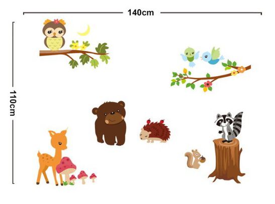 Wall Sticker Stickers Large Children Kids Baby Room Decor Animals Wood Forest bear hedgehog deer owl birds squirrel raccoon