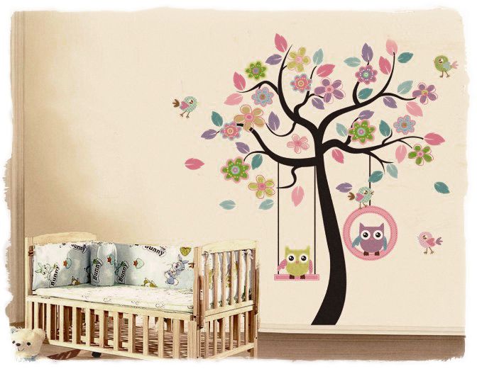 Wall Sticker Stickers Large Children Kids Baby Room Decor Tree Owl Nursery Animals 