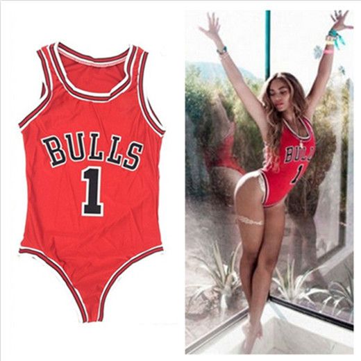 Beyonce Inspired Bulls Bodysuit High Cut Leg New Summer Fashion 2015 Swimwear 