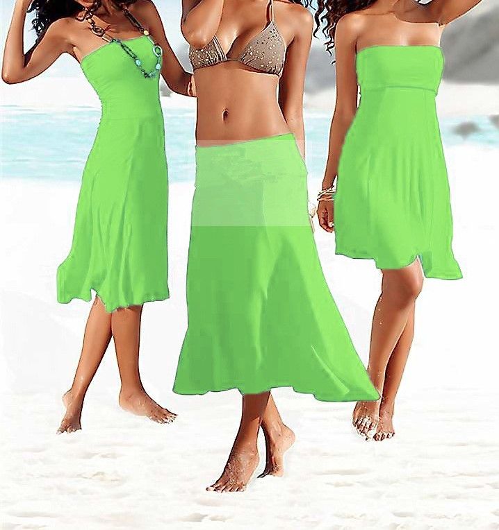 Sexy Women 3 In 1 Strapless Bikini Cover Up Bandeau Dress Swimwear