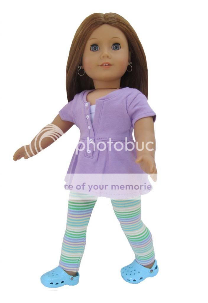 Doll Clothes Stripe Leggings and Purple Baby Doll Shirt Fits American Girl