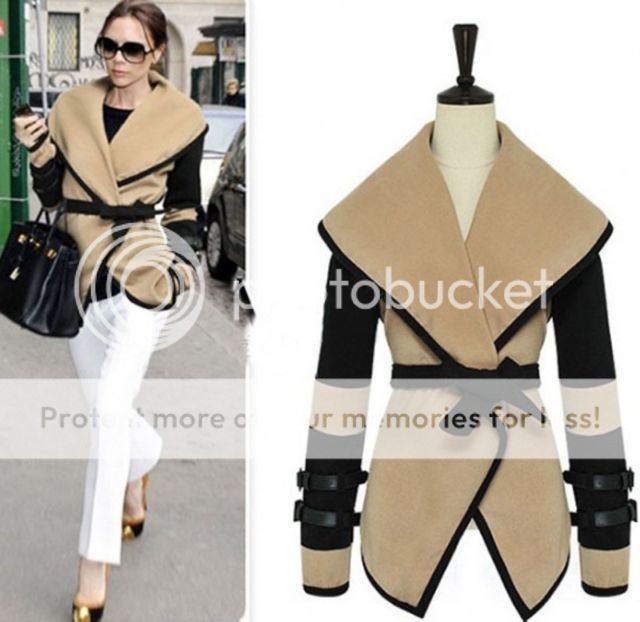 Chic Celebrity Womens Turn-down Collar Big Lapel Belted Jacket Coat ...