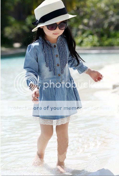 Girls Kids Baby Ruffle Trim Top Dress Jean Skirt Denim Blue Flower Lace 2 9Year